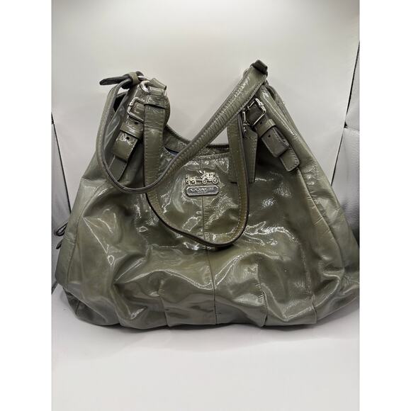 Coach Maggie Madison Patent Leather Shoulder Bag Womens Gray Hobo Classic - Picture 1 of 9